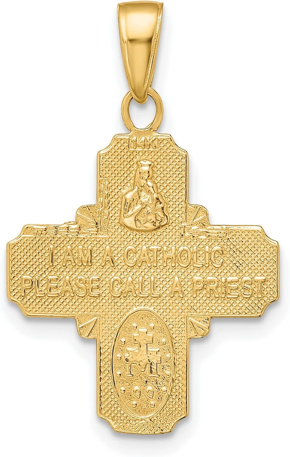 10k Yellow Gold Four Way Cross Pendant with Sacred Heart, Miraculous Medal, St. Joseph and St. Christopher for Catholic Men and Women - Religious Medal Necklace and Christian Faith Jewelry Accessory