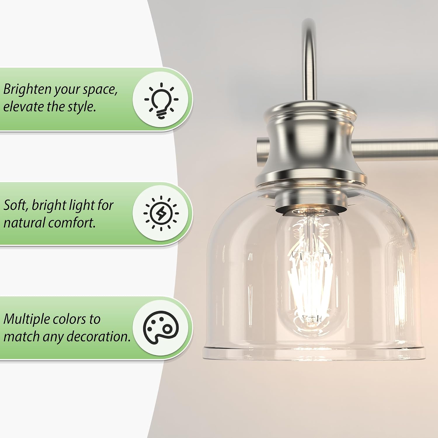 4 Lights Bathroom Vanity Light Fixtures, Brushed Nickel Traditional Classic Vanity Light with Clear Glass, Bathroom Lighting Fixtures Over Mirror