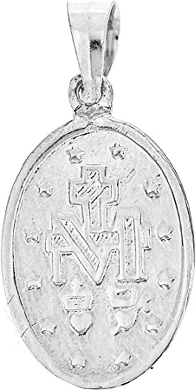 Ritastephens 14k Yellow,White or Rose Gold Small Miraculous Virgin Mary Medal Charm Pendant Necklace (18 Inches, No Chain)