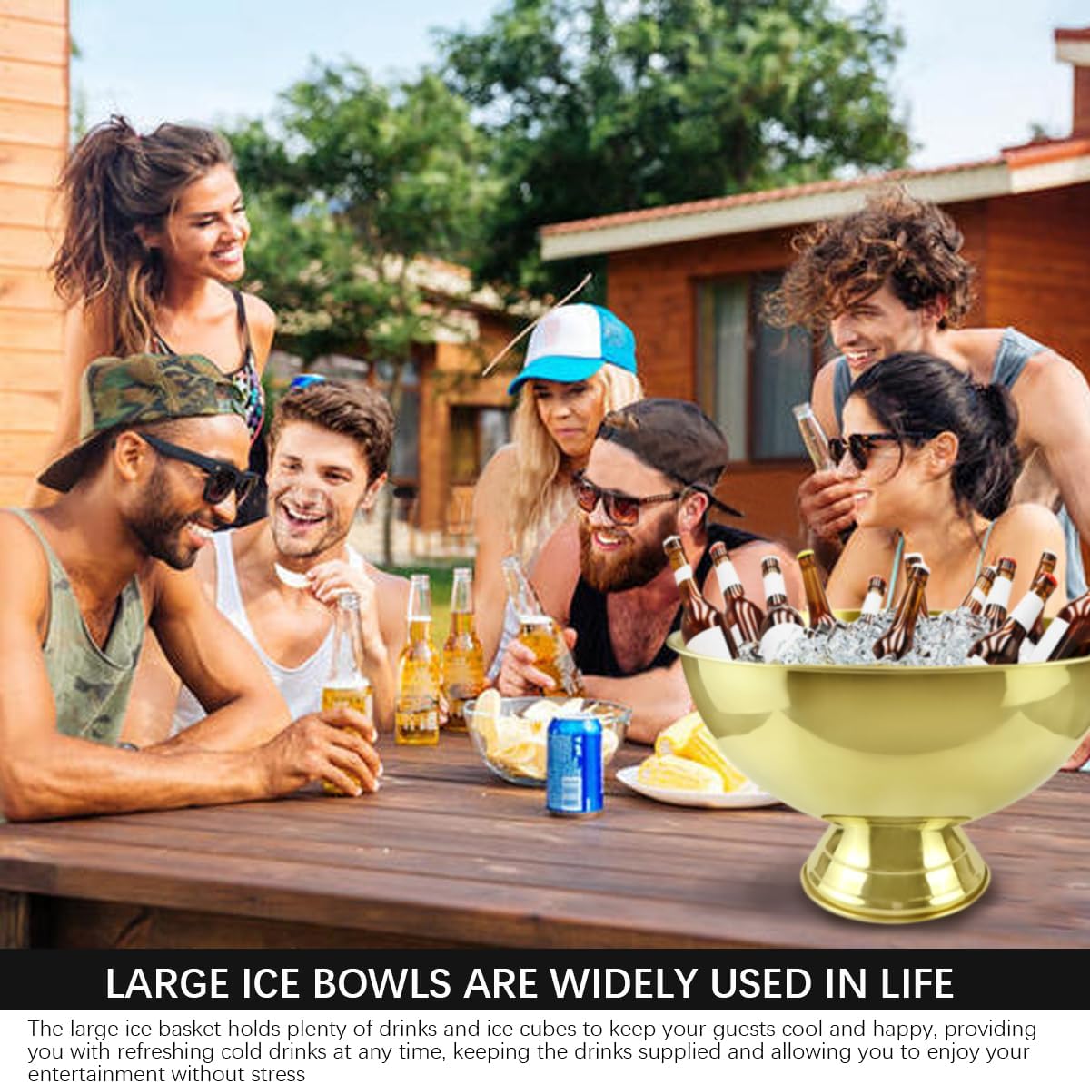 3 Gallon 12L Stainless Steel Beverage Tub Insulated Ice Bucket Metal Champagne Bowl with Base Large Size Ice Bowl for Wine Beer Home Bar Parties（Gold）