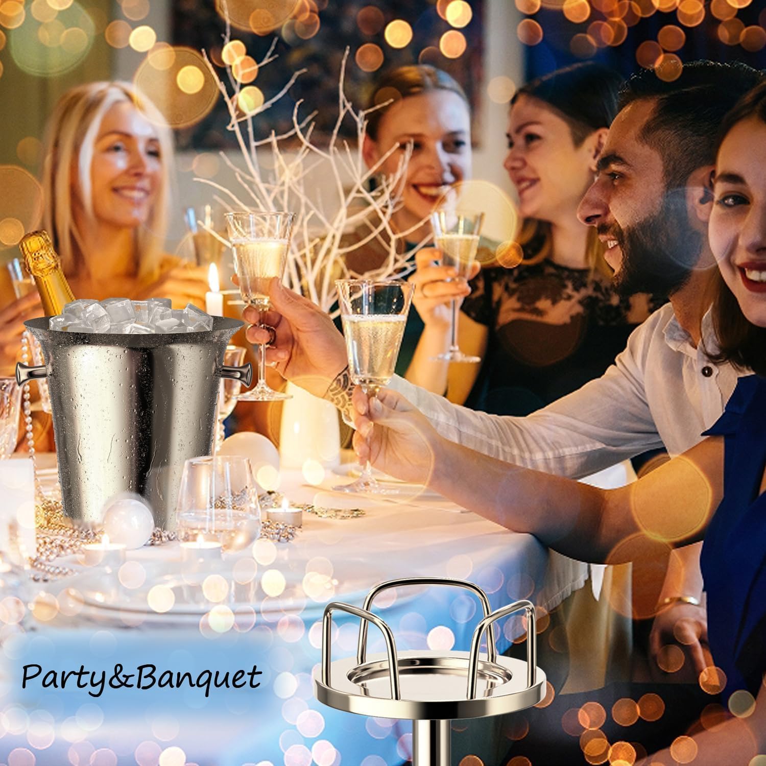 Ice Bucket with Stand Standing Champagne bucket for Party Stainless Steel Wine Bucket Wine Cooler with Stand 5L Wine Chiller for Bar Ktv Weding