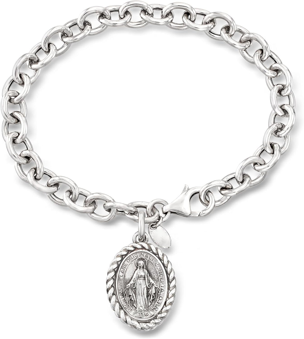 Ross-Simons Italian Sterling Silver Miraculous Medal Charm Bracelet