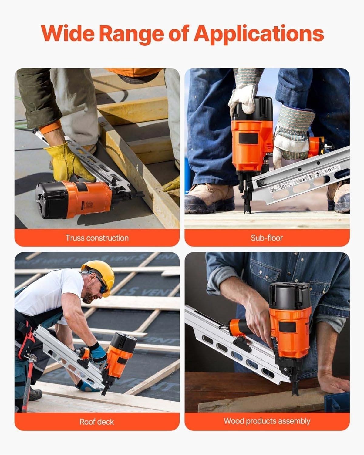 Framing Nailer 2-3.5 Inch 21 Degree Pneumatic Nail Gun, Full Round Head, 80-120 PSI, Pro Nailer for Wood Framing, Construction, Roofing & DIY Projects