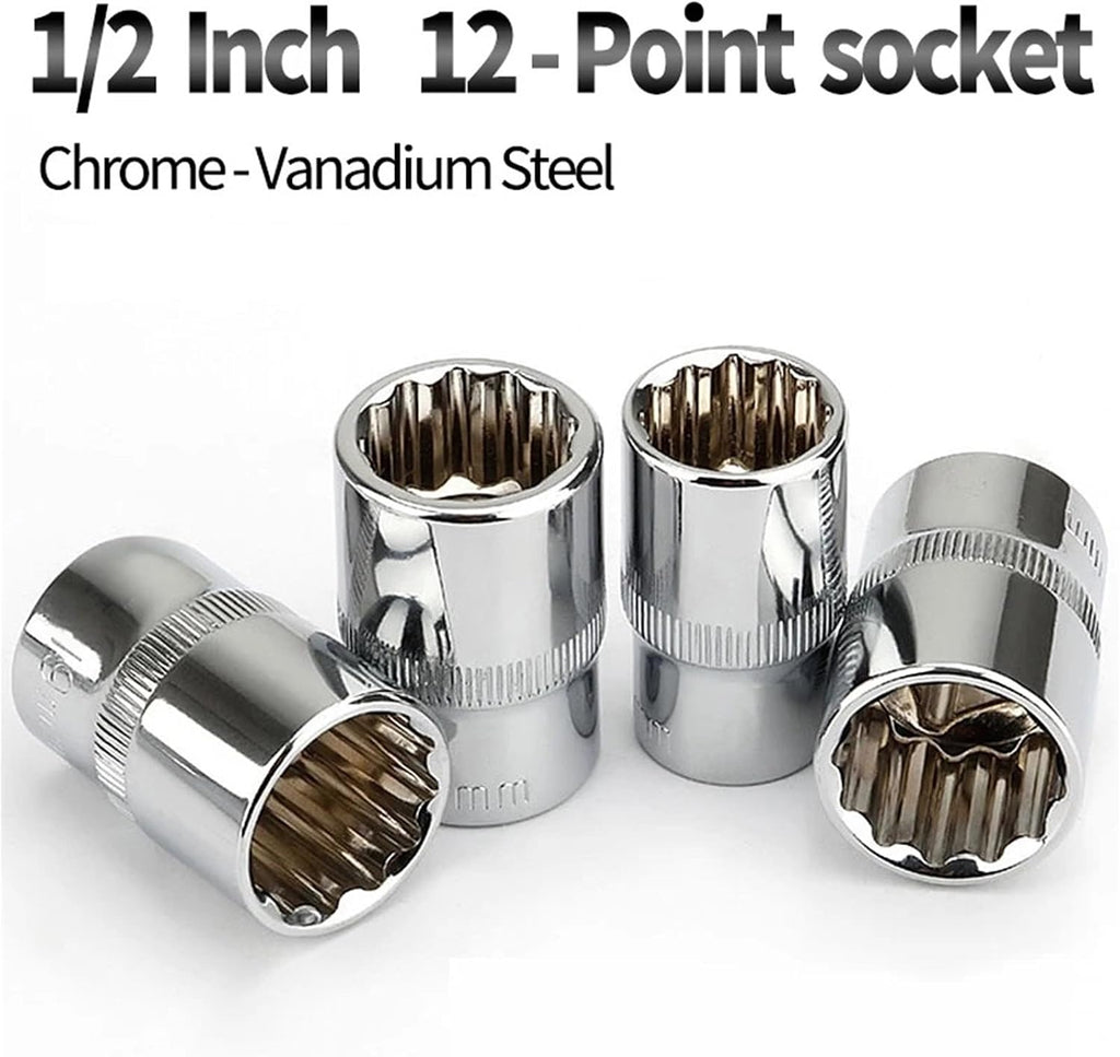 1Pcs 1/2' Square Drive 12-point Socket Bit Ratchet wrench Hand Tool Kit 12 Angles Plum Blossom Sleeve 8-32mm(8-32mm 19pcs)
