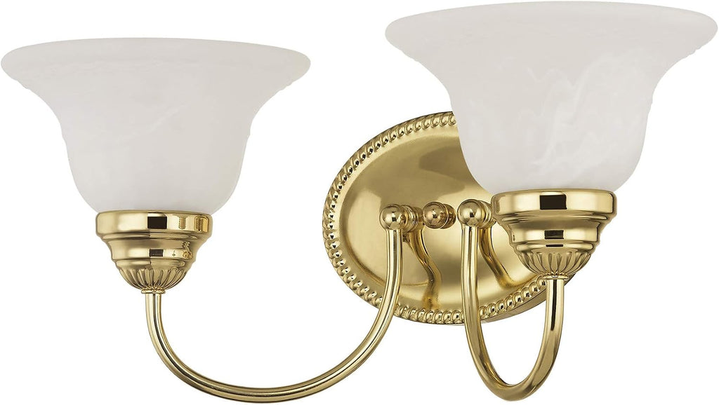 Livex Lighting 1532-01 Edgemont 2 Light Vanity Antique Brass with White Alabaster Glass