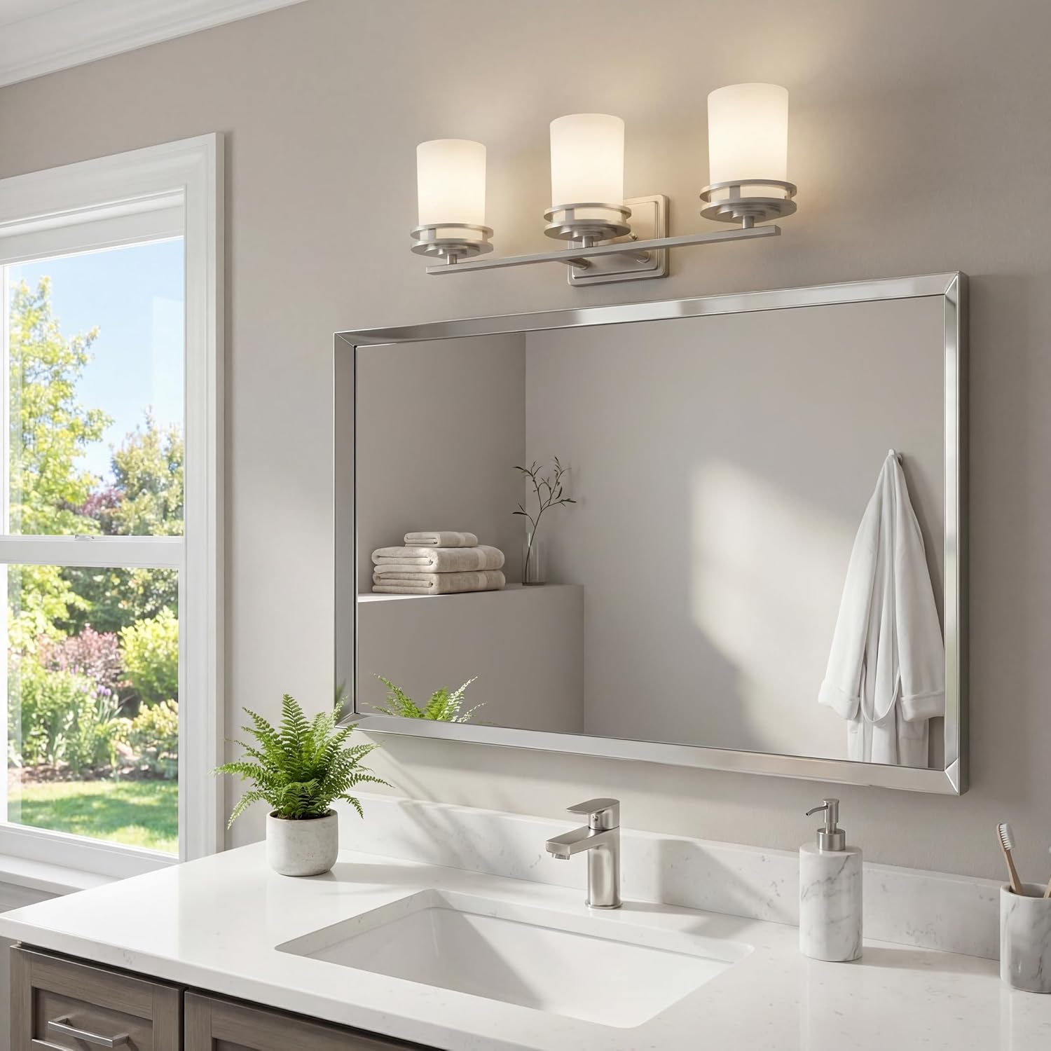 Kichler Hendrik 24' Vanity Light in Brushed Nickel, 3-Light Modern Bathroom Vanity with Satin Etched Cased Opal Glass, (24' W x 8' H), 5078NI