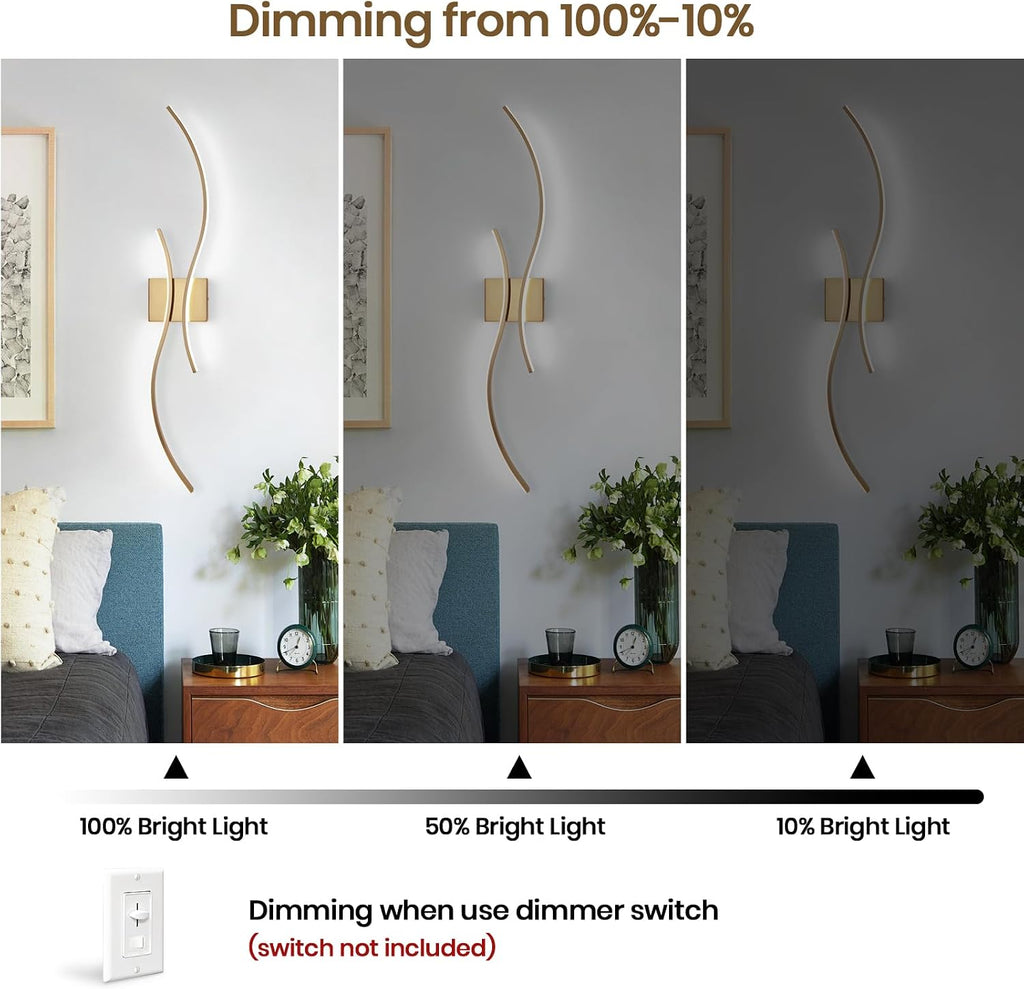 CANEOE Modern Wall Sconce Set of, 5CCT Dimmable Indoor Led Wall Sconce Lighting Set of 2, 31.5 Inch Wall Light Fixtures, Gold Led Wall Lamps for Living Room Bedroom Bathroom Hallway