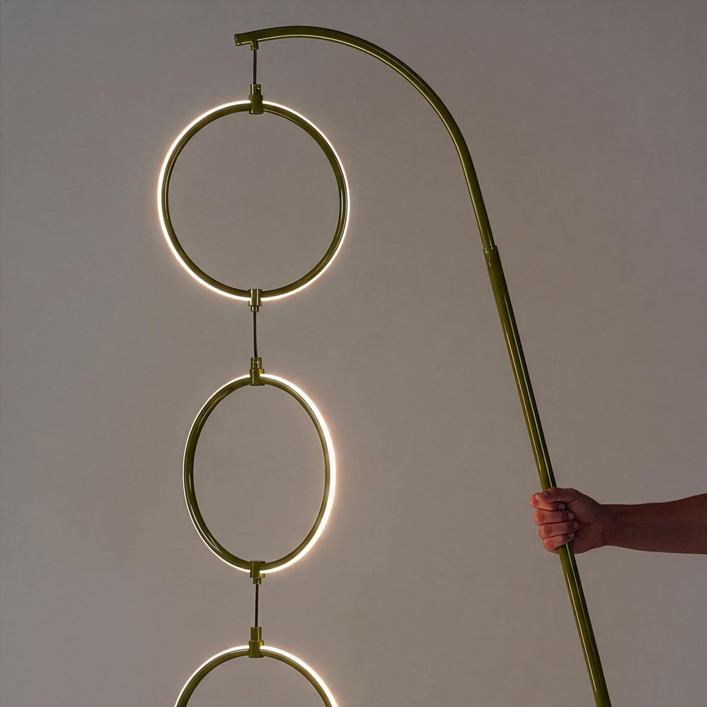 Brightech Nova Modern Floor Lamp - Contemporary Arc Tall Lamp with 3-Circle Ring-Style Pendant - Over the Couch Standing Lamp on Arching Pole - Eclectic Tall Lamp Matches Living Room Décor - Green