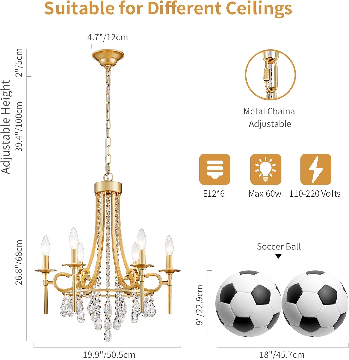 Modern Crystal Chandeliers for Dining Room, 6-Lights Gold Round Chandelier for Entryway, Crystal Chandelier Pendant Ceiling Lighting Fixture for Living Room Bedroom Kitchen Island Foyer Staircase