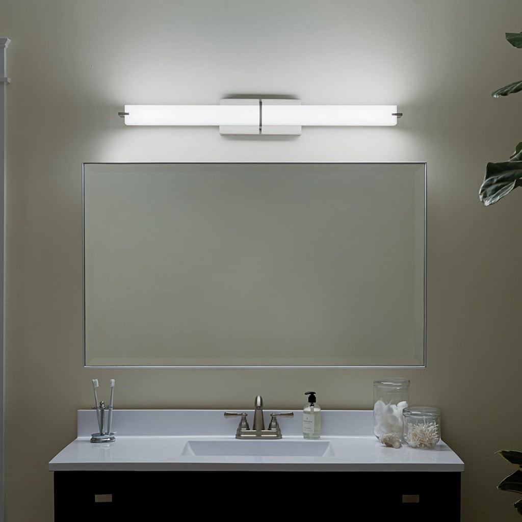 Kichler 37.5' LED Linear Bath Vanity Light Fixture with White Acrylic Diffuser in Brushed Nickel for Bathroom Lighting over Mirror (37.5' x 4.75' x 4.5'), 11147NILED