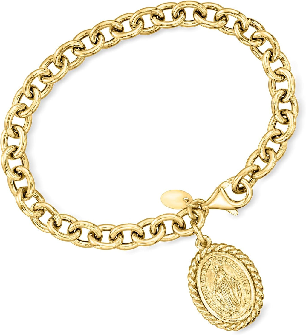 Ross-Simons Italian 18kt Gold Over Sterling Miraculous Medal Charm Bracelet