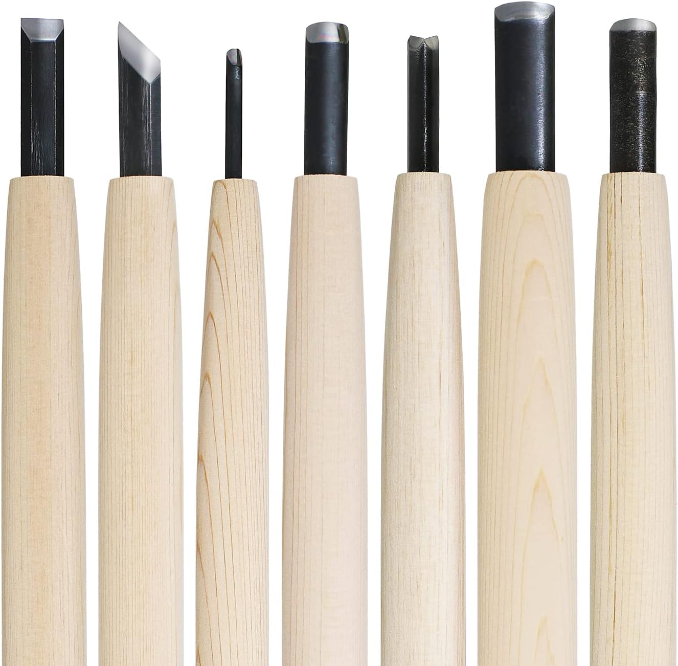 KAKURI Japanese Wood Carving Knife Set (7 Pcs) Made in Japan, Professional Wood Carving Tools for Linoleum Carving, Linocut, Printmaking, AOGAMI Blue Paper Steel #2 Blade