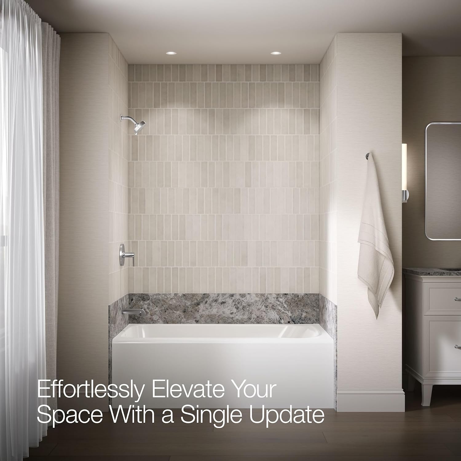 KOHLER K-TLS97074-4-BL Pitch Rite-Temp Bath And Shower Trim Set Less Showerhead, Includes Faceplate with Handle, Bath Spout, Shower Arm and Flange, Matte Black