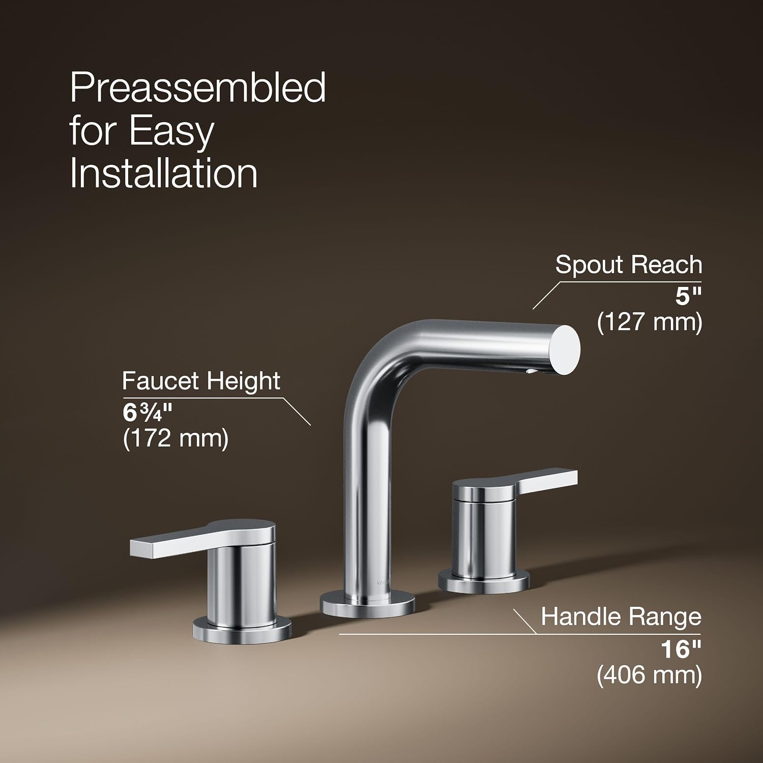 KOHLER K-33592-4K-CP Elate® Widespread Bathroom Sink Faucet, Durable Brass Bathroom Faucets, Sleek Finish, 1.0 GPM, Polished Chrome