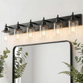 Lanhall 6-Light Black Bathroom Light Fixture Over Mirror Modern Farmhouse Bathroom Vanity Light Vintage Wall Lighting with Clear Glass Shade for Bathroom, Bedroom, Hallway, Cabinet