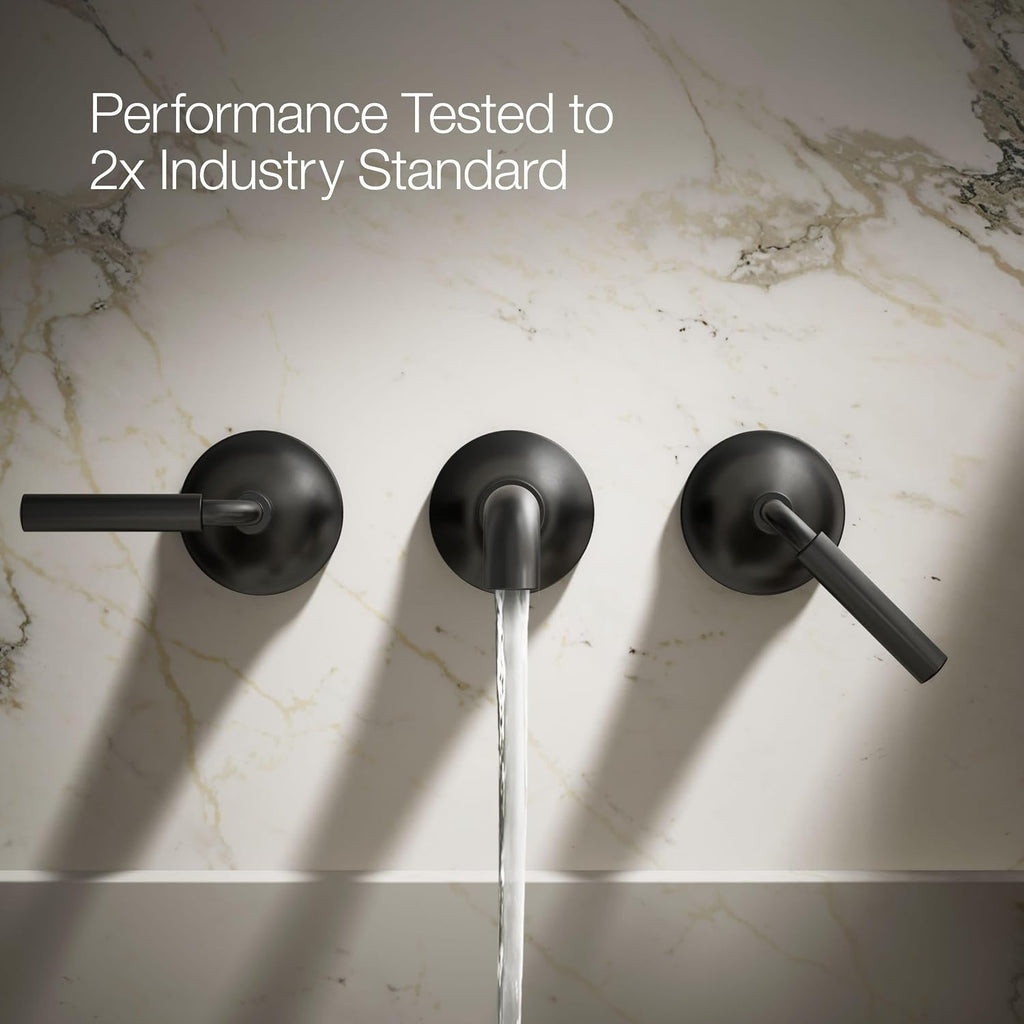 Kohler T26439-4-BL Tone Wall-Mount Bathroom Sink Faucet Set, Bathroom Faucet with Two Lever Handles, Matte Black