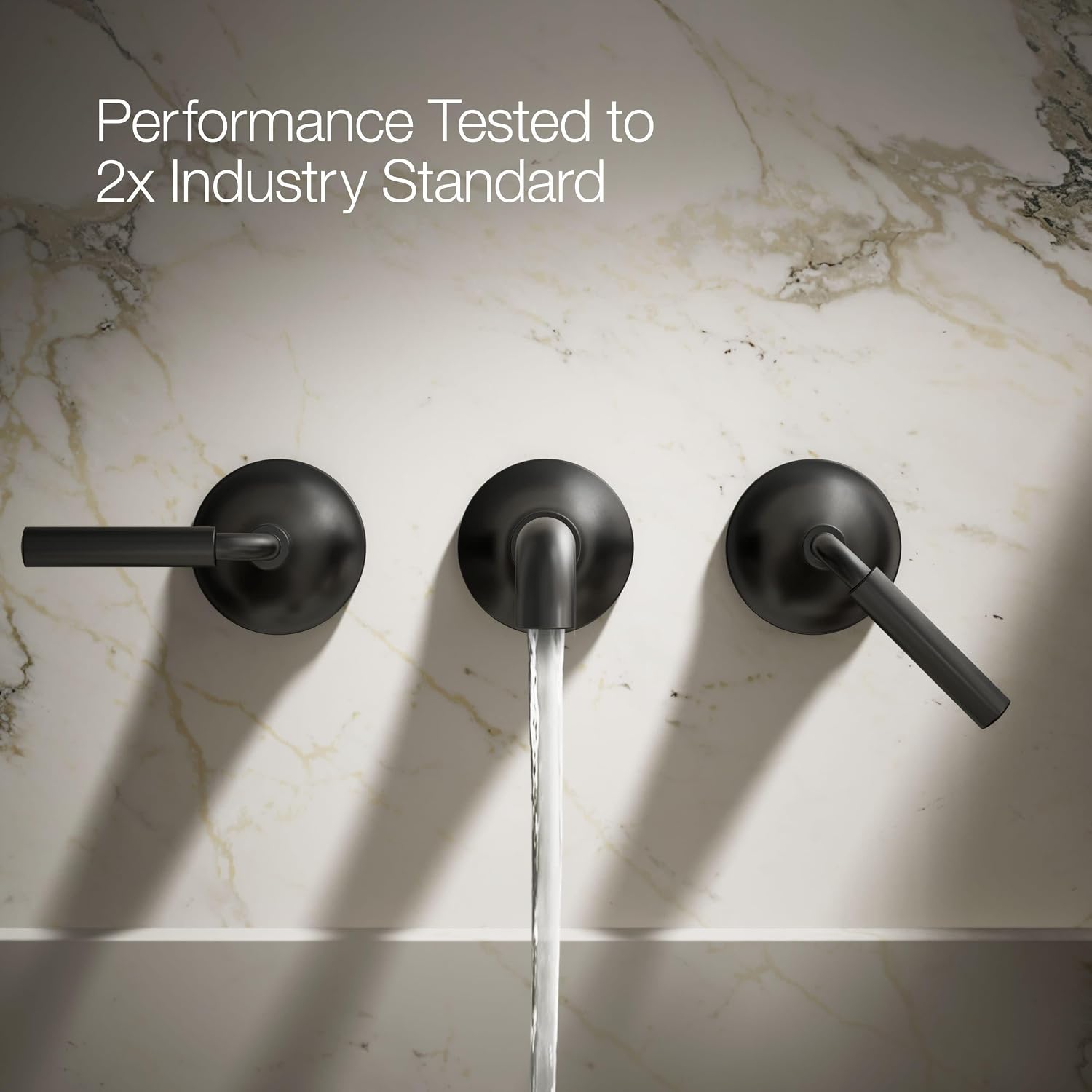 Kohler T26439-4-BL Tone Wall-Mount Bathroom Sink Faucet Set, Bathroom Faucet with Two Lever Handles, Matte Black