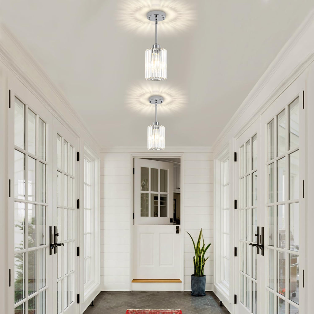 3 Pack Chrome Pendant Lights Kitchen Island, Modern Crystal Kitchen Pendant Lighting Over Island Adjustable Hanging Dining Room Light Fixtures Mini Pendant Light for Bathroom Hallway Bedroom Foyer