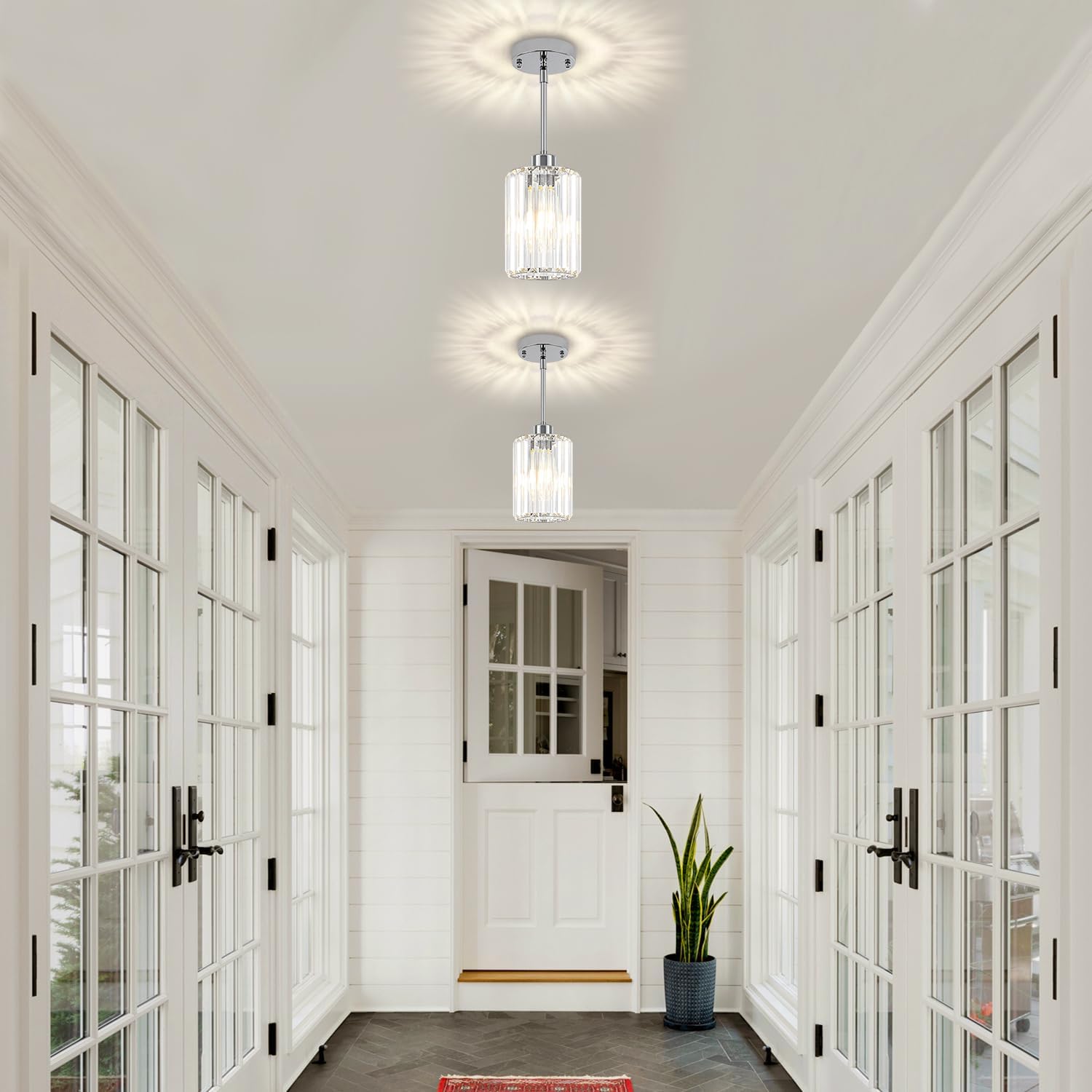 3 Pack Chrome Pendant Lights Kitchen Island, Modern Crystal Kitchen Pendant Lighting Over Island Adjustable Hanging Dining Room Light Fixtures Mini Pendant Light for Bathroom Hallway Bedroom Foyer