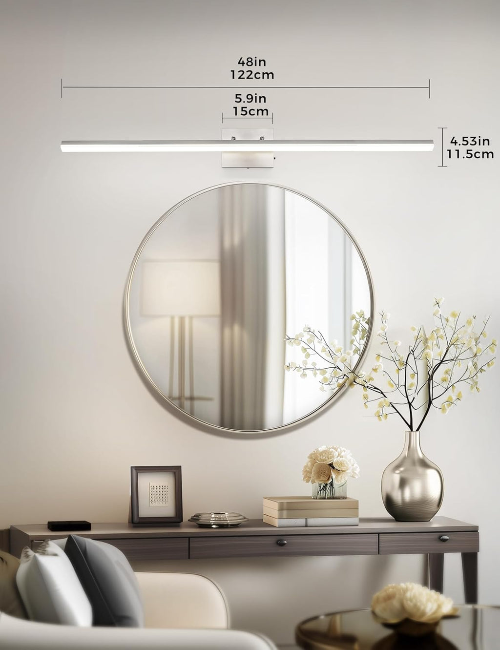 L LOHAS LED 48-Inch Bathroom Vanity Light Bar Over Mirror, Brushed Nickel Modern Bathroom Light Fixtures, 3CCT Adjustable LED Vanity Lights for Living Room Wall