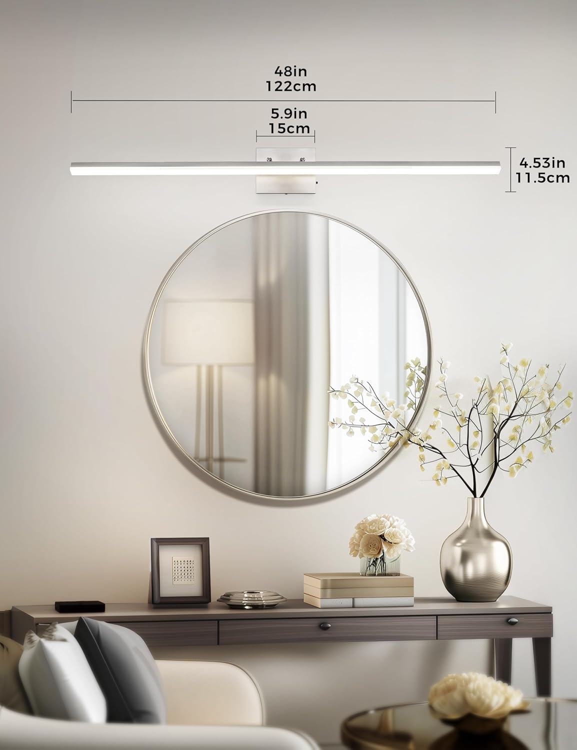 L LOHAS LED 48-Inch Bathroom Vanity Light Bar Over Mirror, Brushed Nickel Modern Bathroom Light Fixtures, 3CCT Adjustable LED Vanity Lights for Living Room Wall