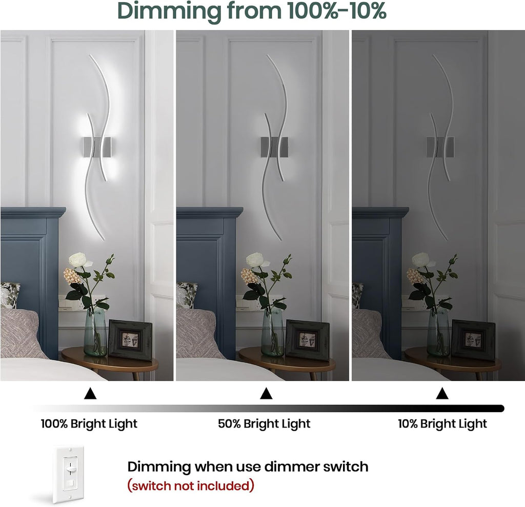 CANEOE Modern Wall Sconce Set of, 5CCT Dimmable Indoor Led Wall Sconce Lighting Set of 2, 31.5 Inch Wall Light Fixtures, Chrome Led Wall Lamps for Living Room Bedroom Bathroom Hallway