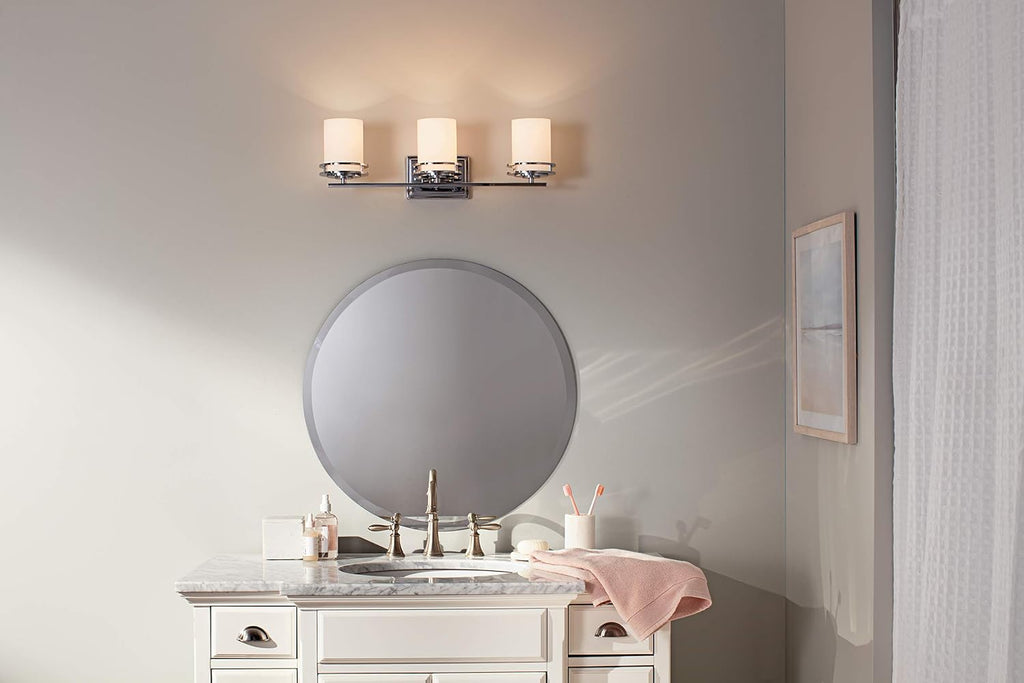 Kichler Hendrik 24' 3 Light Vanity Light with Satin Etched Cased Opal Glass Chrome