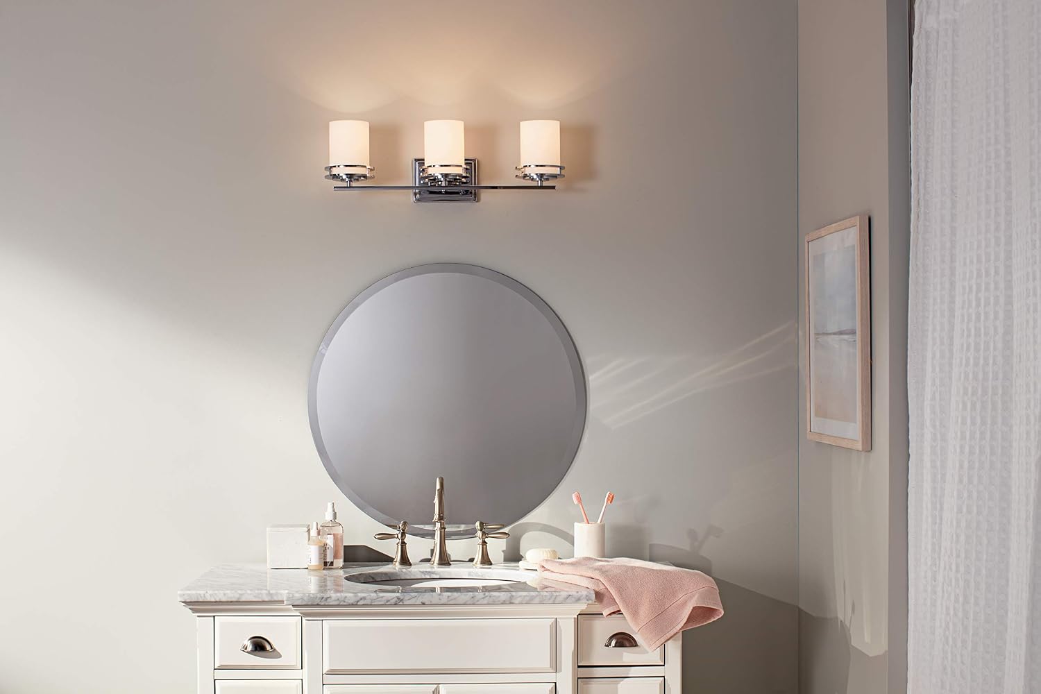 Kichler Hendrik 24' 3 Light Vanity Light with Satin Etched Cased Opal Glass Chrome