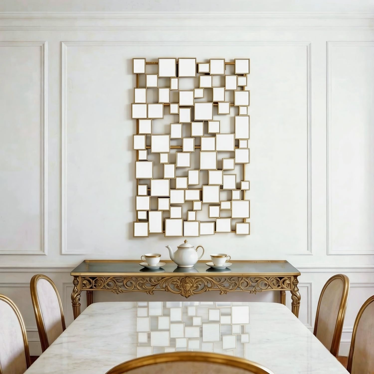 Gold Modern Wall Mirror - 45'×30' Large Metal Framed Decorative Mirror, Unique Mosaic Design Wall Mirrors for Living Room Entryway Hallway Home Art Decor