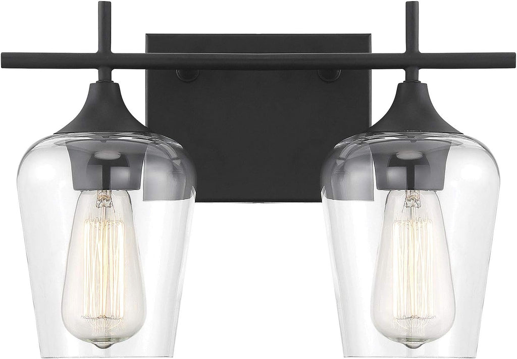 Savoy Essentials 8-4030-2-BK Octave Bohemian Clear Glass Bathroom Vanity Wall Light, 2-Light 120 Total Watts, 10' H x 14' W, Black