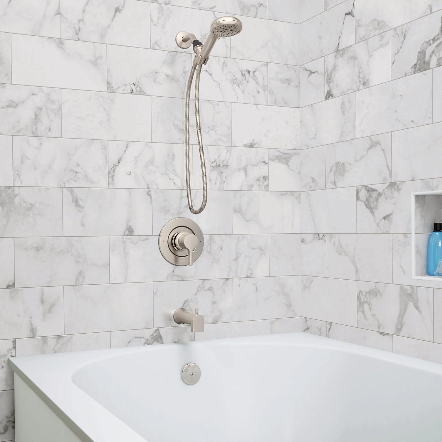 Moen Beric Shower Faucet with Handshower and Included Valve – Spot Resist Nickel Finish, 2-Function Diverter, Modern Design, 82775SRN