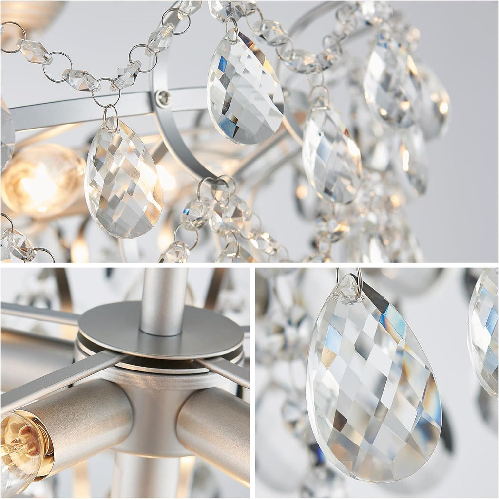 WUZUPS 6-Light Crystal Chandelier Ceiling Light Modern Lighting Fixture for Bedroom Hallway Bar Kitchen Bathroom, H 15.6' W 20.1', E12 Base, Silver