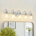 5 Lights Bathroom Light Fixtures Modern Brushed Nickel Vanity Lights for Bathroom Lighting Fixtures Over Mirror with Clear Glass Shade for Cabinet Mirror Bedroom Hallway