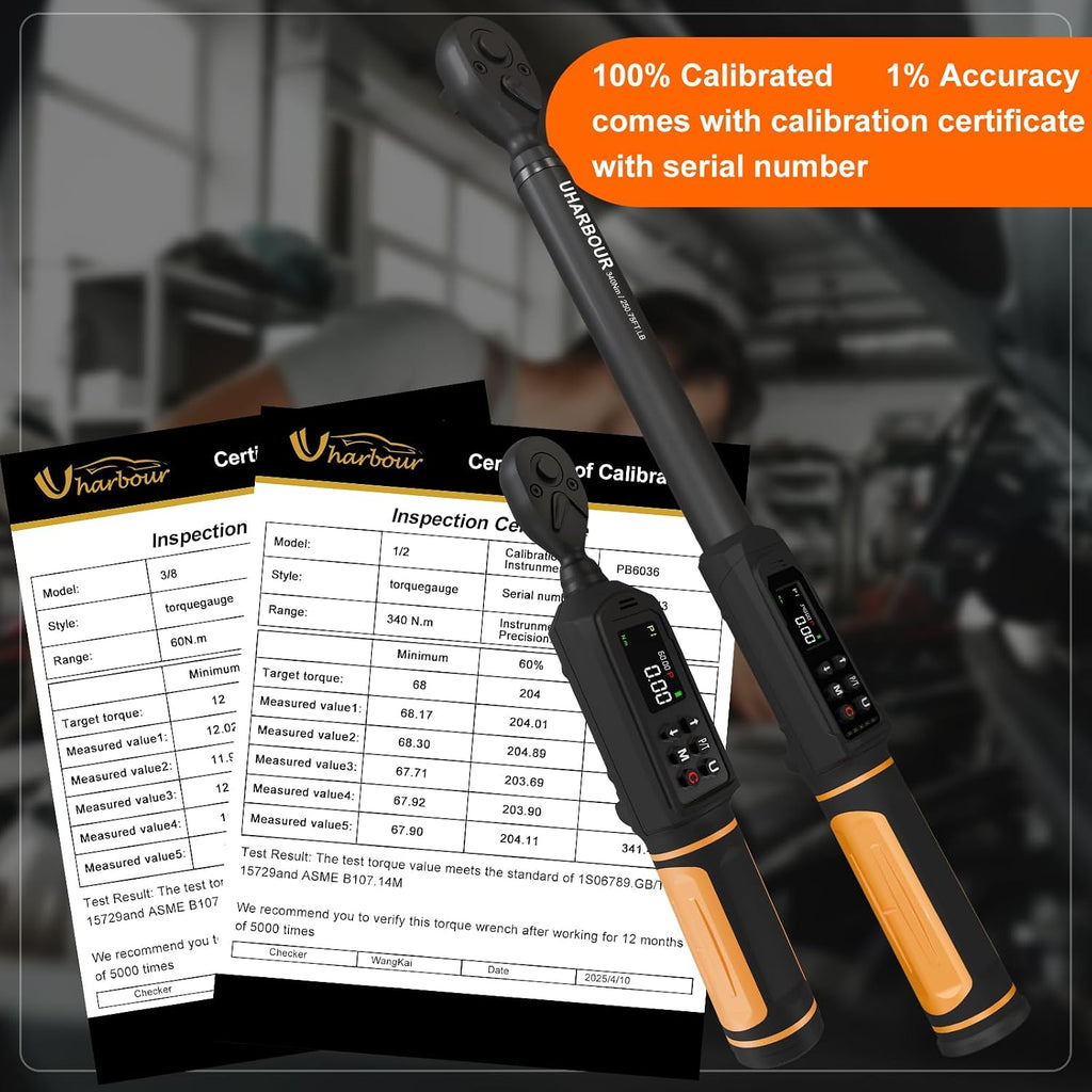 Digital Torque Wrench Set, 1/2'&3/8' Torque Wrench Digital with Dual Direction Ratchet, 3.8-250.8 Ft.lb & 0.66-44.29Ft.lbs Range, ±1% Accuracy with Vibration, Buzzer and LED Alert