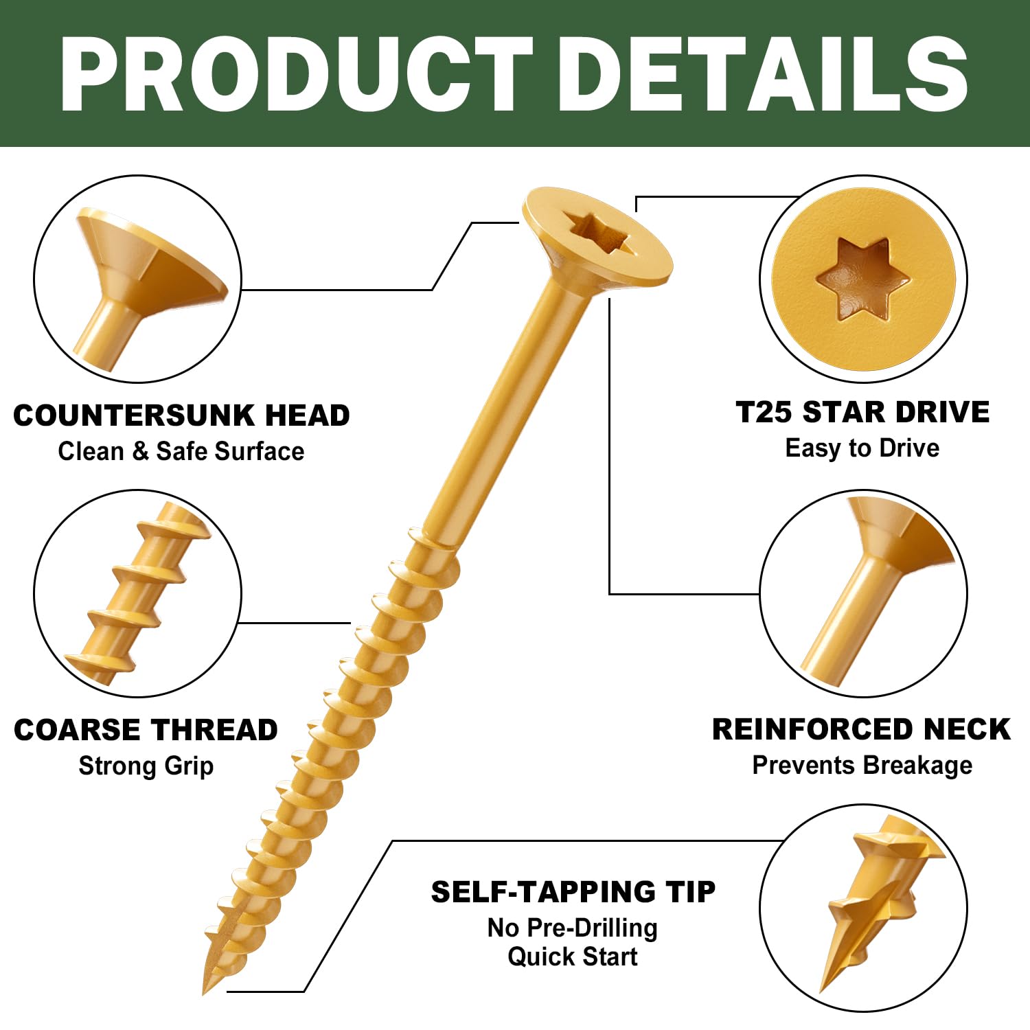 LIONMAX Deck Screws 3 Inch 25 lb Bulk, Wood Screws #10 x 3, Rust Resistant, Exterior Epoxy Coated for Outdoor Projects, Torx Drive, Coarse Thread, T25 Star Bit Included, Tan, 1700 Pieces
