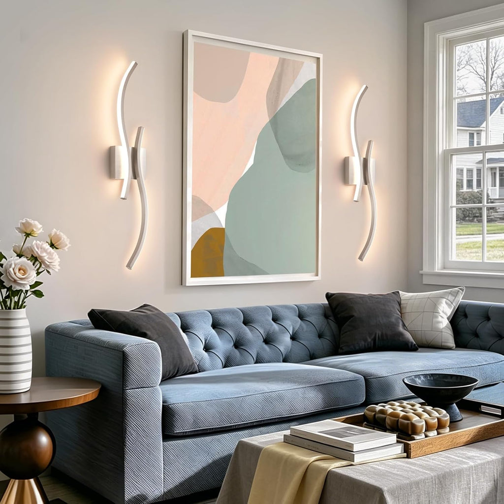 CANEOE Modern Wall Sconces Set of 2,5CCT Wall Lights(Brushed Nickel,31.5in) | Brushed Nickel Wall Sconce with Night Light Mode, ETL Listed, 1600LM, Vertical or Horizontal Mounting