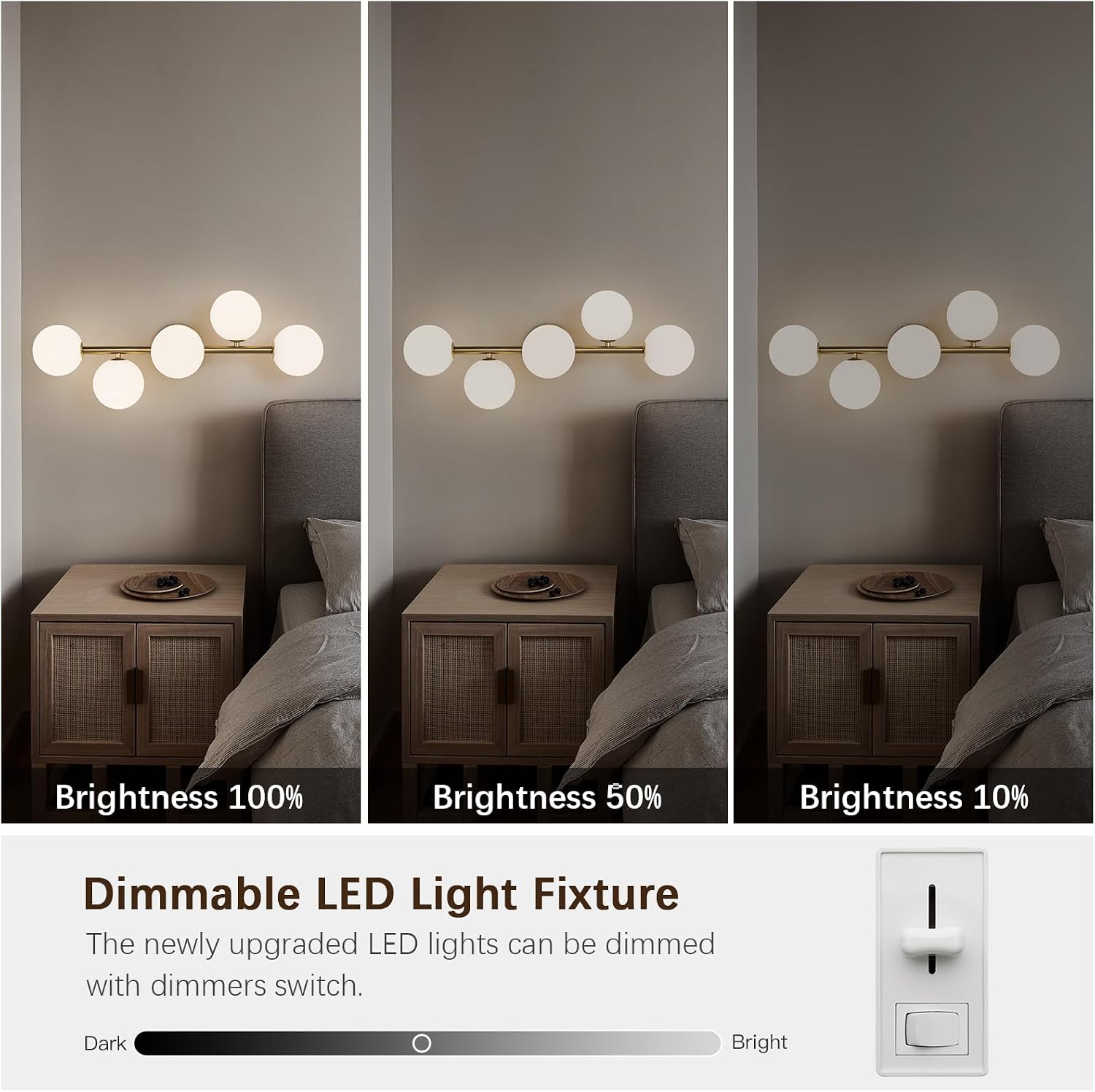 Bathroom Light Fixtures, Brushed Gold Bathroom Vanity Light Over Mirror with Milk White Glass Shades, Dimmable LED Wall Sconces for Hallway, Entryway, Living Room, Bedside, Staircase