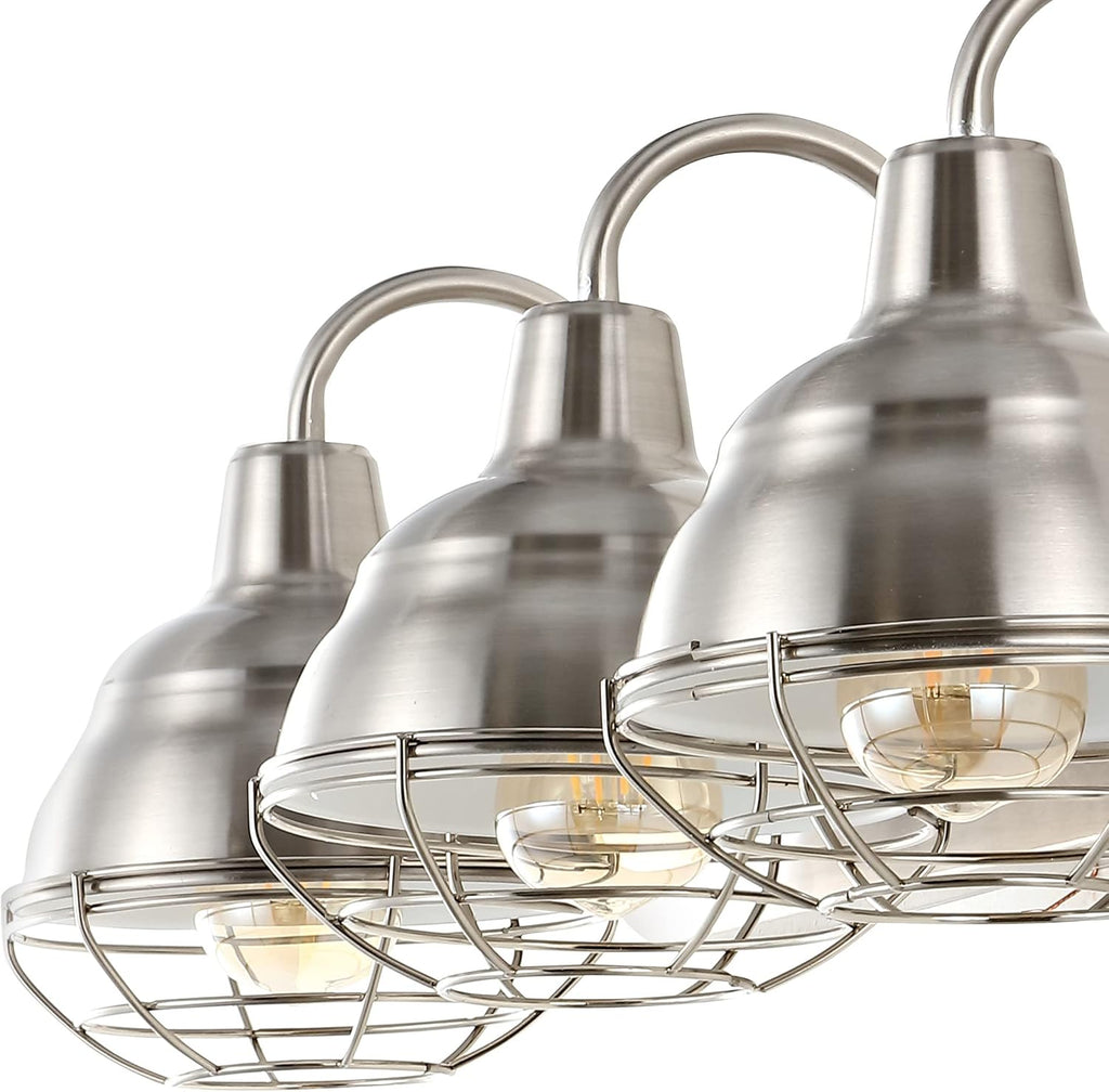 JONATHAN Y 24.5' Nickel 3-Light Industrial Farmhouse Vanity Light for Bathroom Mirror, Rustic Metal Wall Sconce Fixture, Iron Caged Shade, LED Bulbs Included (JYL1120B)