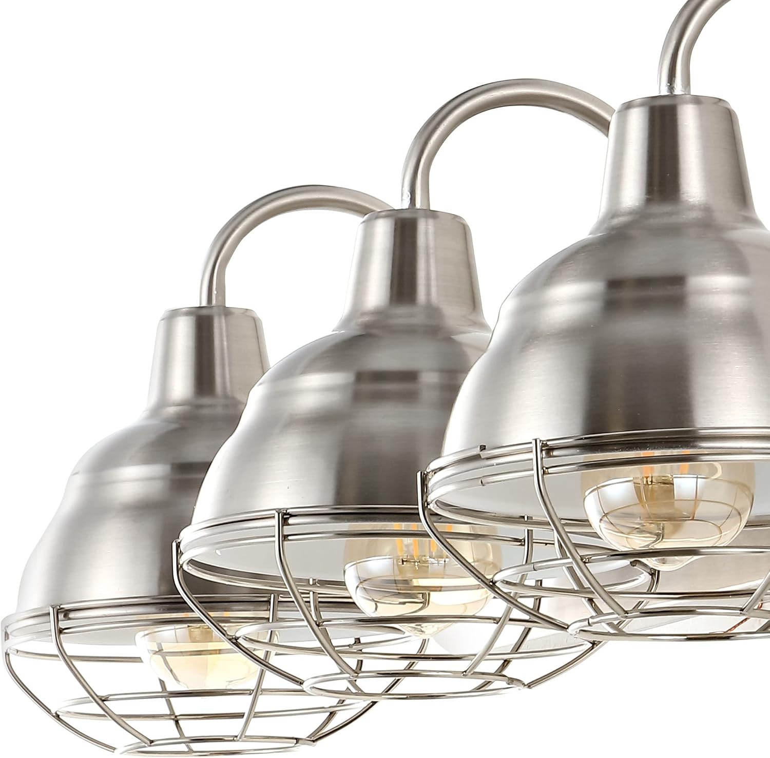 JONATHAN Y 24.5' Nickel 3-Light Industrial Farmhouse Vanity Light for Bathroom Mirror, Rustic Metal Wall Sconce Fixture, Iron Caged Shade, LED Bulbs Included (JYL1120B)
