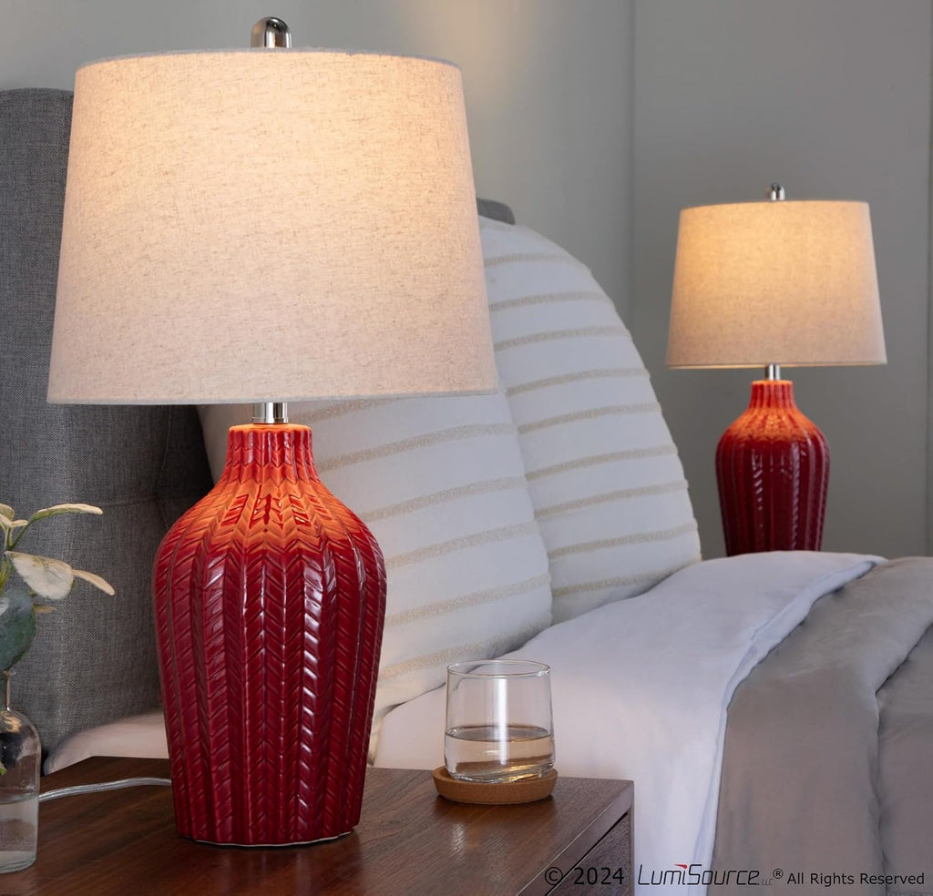 Rockwell 23' Ceramic Table Lamps Set of 2, Desk Lamp, Bedside Lamps for Night Stands, Nightstand Lamp, Small Lamp, Small Table Lamps for Living Room Set of 2, White Table Lamp (Glossy Brick Red)