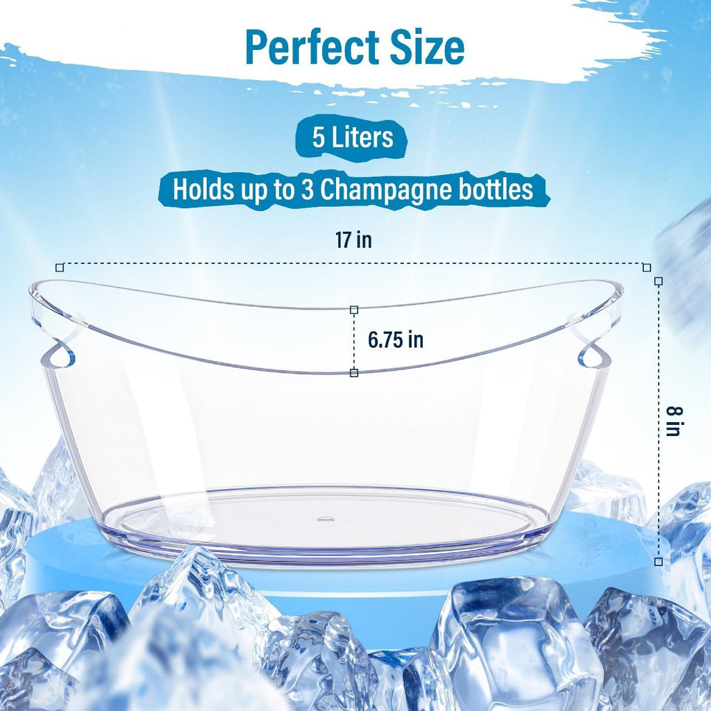 Ice Bucket - Ice Buckets for Parties - Clear Acrylic Champagne Bucket with Easy-to-Carry Handles - Long and Narrow 5.5 Liter Clear Bucket - Fits 3 Wine / 5 Beer Bottles (8)
