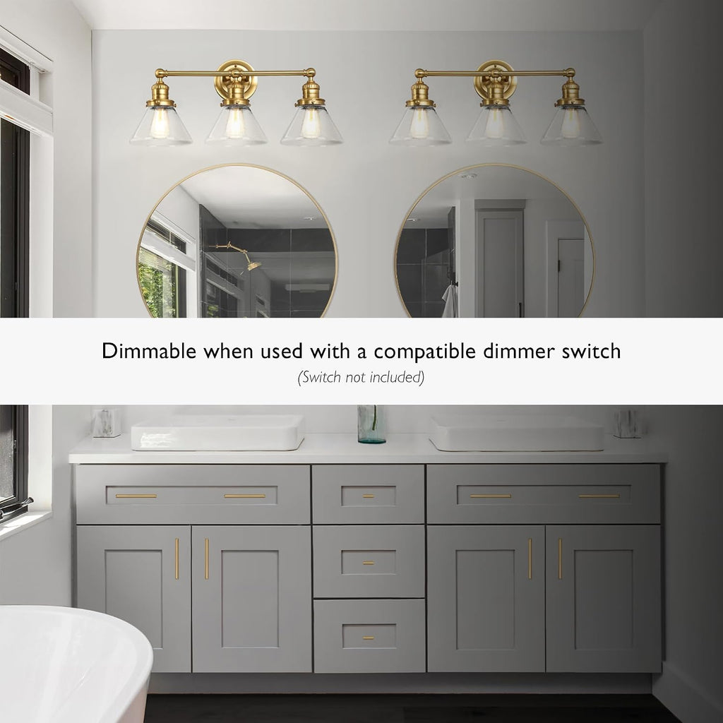 Design House Augustin Vanity Light, 3-Light, Seeded Glass Warm Glow, Dimmable, Up/Down Glow, Easy Installation, E26 Socket, Satin Gold, 25.9 in L x 8.3 in D x 11.1 in H, 589036-SG