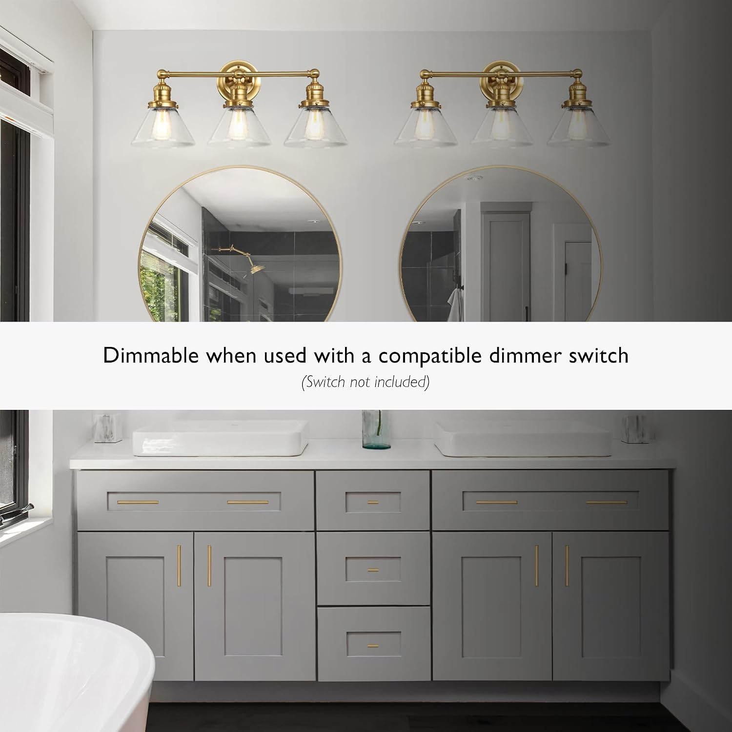 Design House Augustin Vanity Light, 3-Light, Seeded Glass Warm Glow, Dimmable, Up/Down Glow, Easy Installation, E26 Socket, Satin Gold, 25.9 in L x 8.3 in D x 11.1 in H, 589036-SG