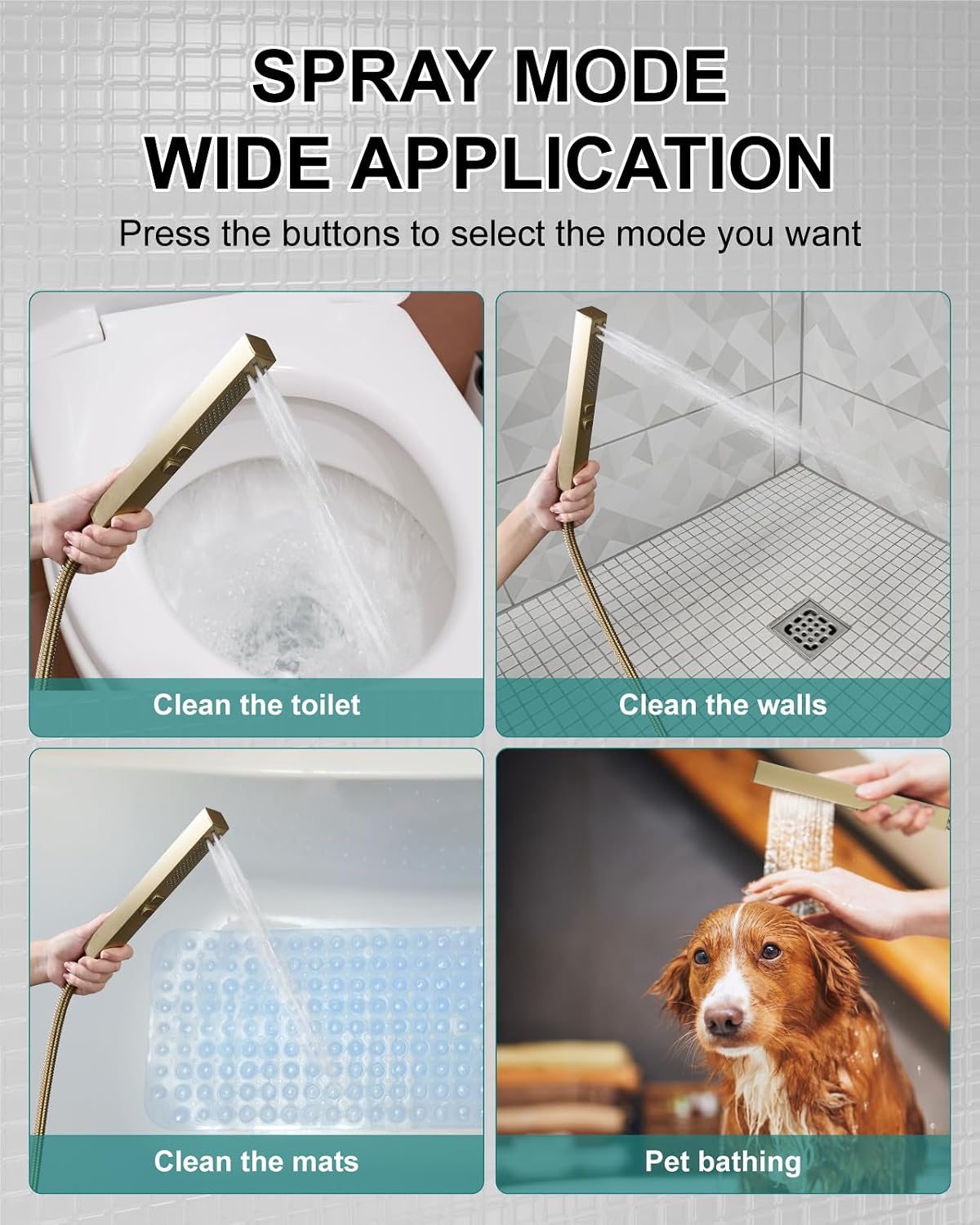 Shower Faucet Set Rainfall Shower System with Square Showerhead and Handle Set Fixture with 2 in 1 Function Handheld Sprayer Wall Mounted Trim Repair Kit Rough-in Valve 8 Inch Brushed Gold