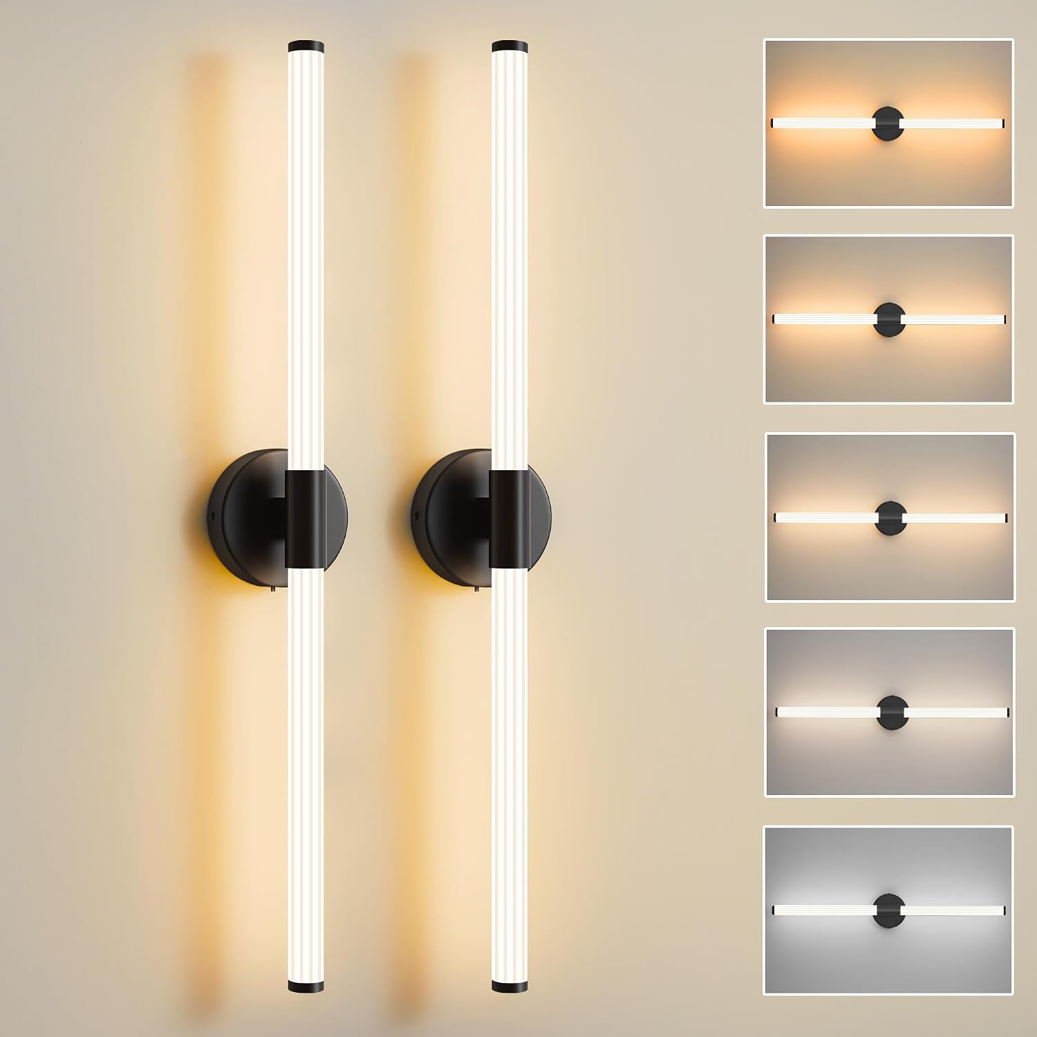 Bathroom Wall Sconces Set of 2 Hardwired Dimmable 5CCT LED Bathroom Light Fixtures Over Mirror 360° Full Lighting 31' Long Vanity Light Bar Modern Black Wall Sconce for Bath Bedroom Living Room
