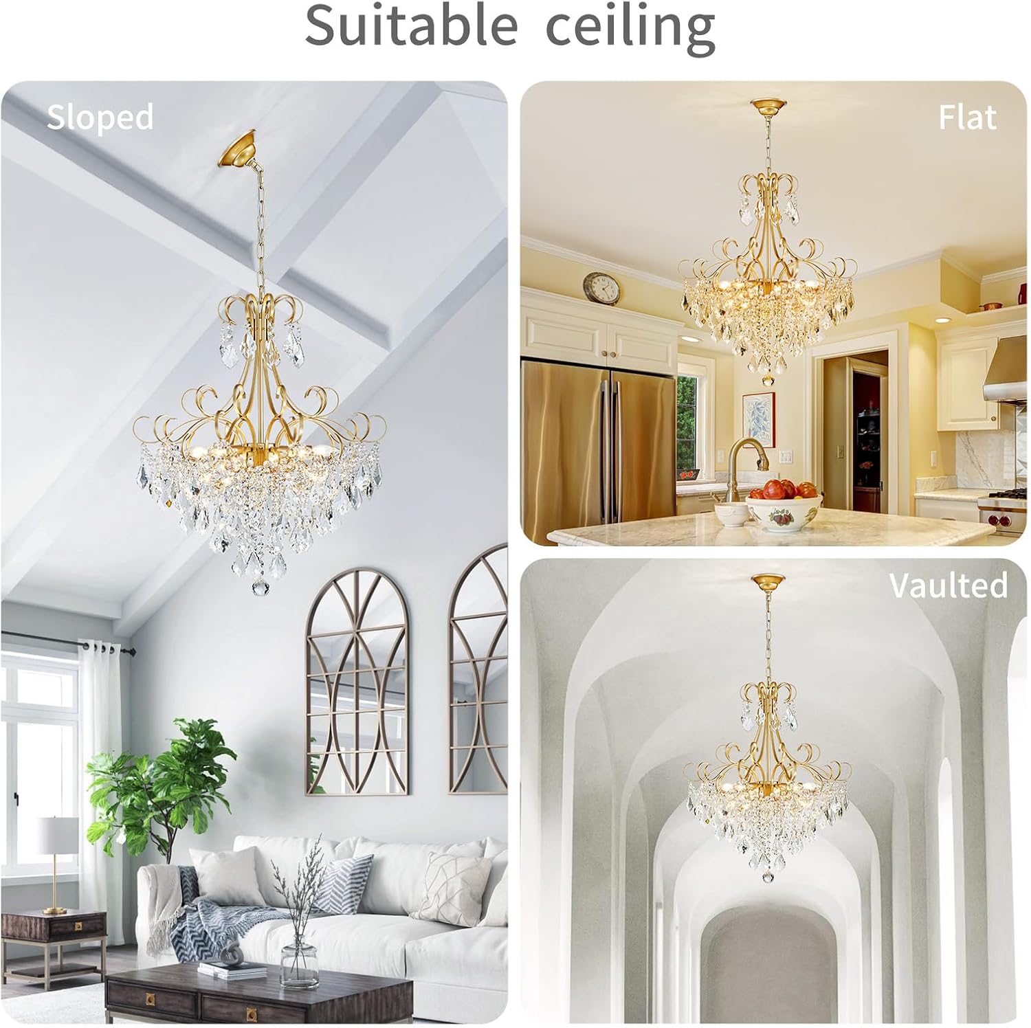WUZUPS Crystal Chandelier 10-Light Pendant Ceiling Light Modern Lighting Fixture for Dining Room Hallway Bedroom Kitchen Bathroom, H 27.6' x W 22.8', E12 Base, Gold