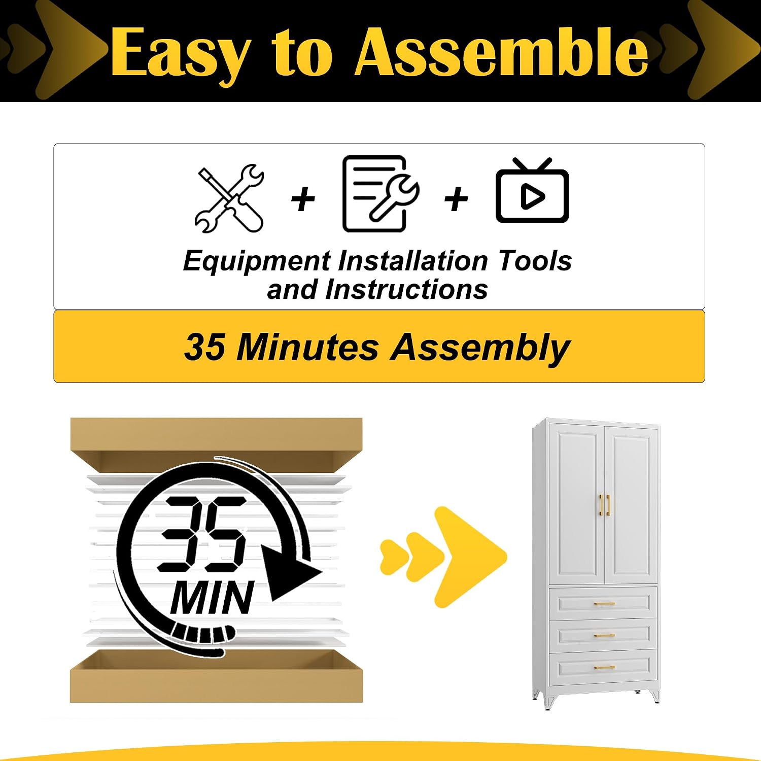 SteeLoong 75' Kitchen Pantry Cabinet with 3 Drawer,Metal Storage Cabinets with Doors and 4 Adjustable Shelves,White Kitchen Cabinet with 2 Gold Handles,Food Cupboard for Livingroom,Pantry, Bathroom