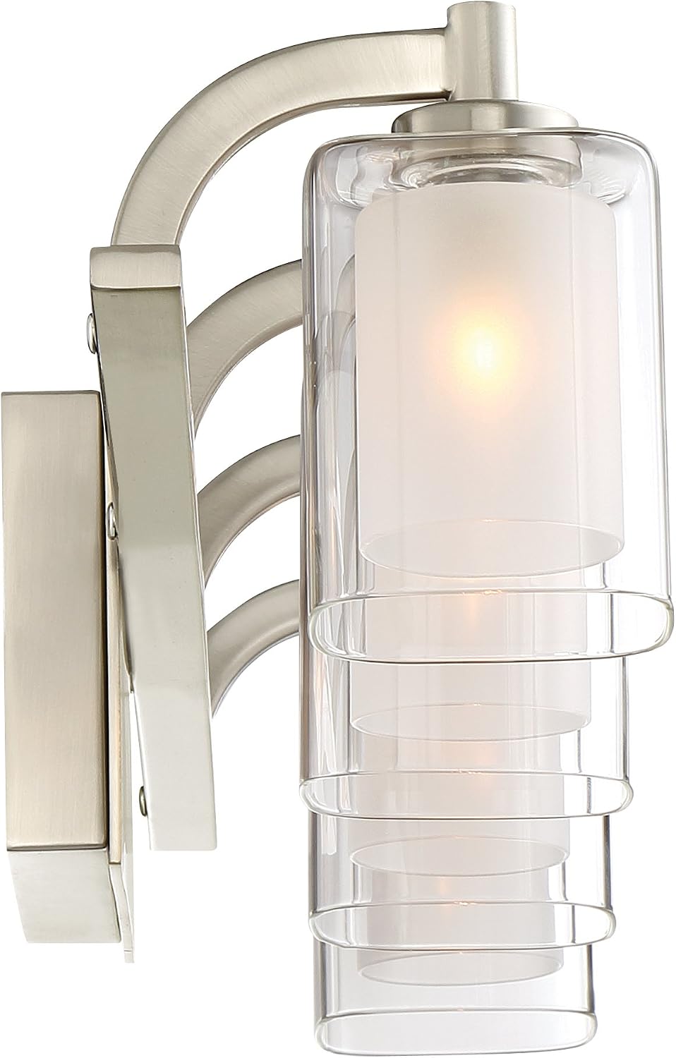 Quoizel Kolt Modern Vanity Lights, 4-Light, 29 Inch Brushed Nickel Bathroom Lighting Fixtures Over Mirror, Sandblasted Inner Glass, 50 W LED Bulb, Wall Mount Light for Bathrooms, Kitchen or Hallway