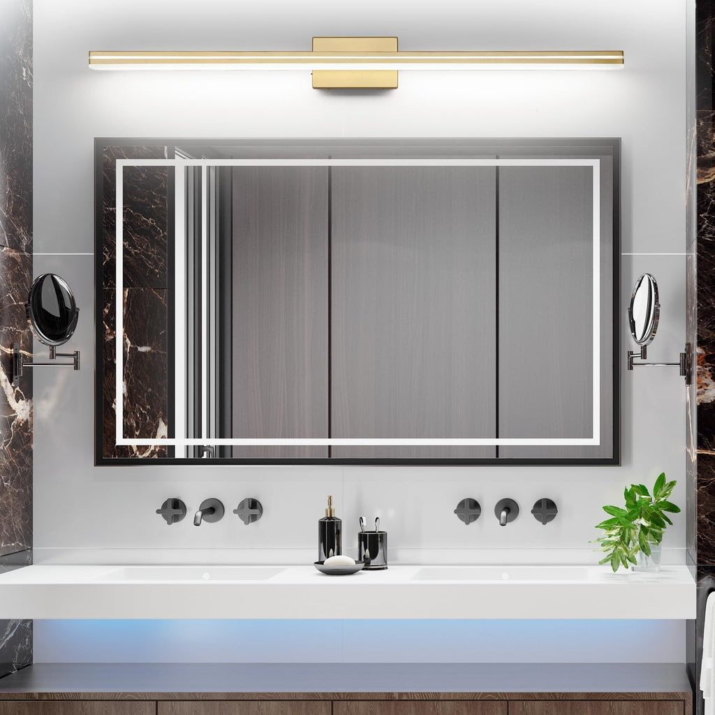 SineRise LED Modern Bathroom Vanity Light Fixtures (48-Inch, 3000K/4000K/6000K, Dimmable), Gold Modern Acrylic Bathroom Wall Lighting Fixtures Over Mirror