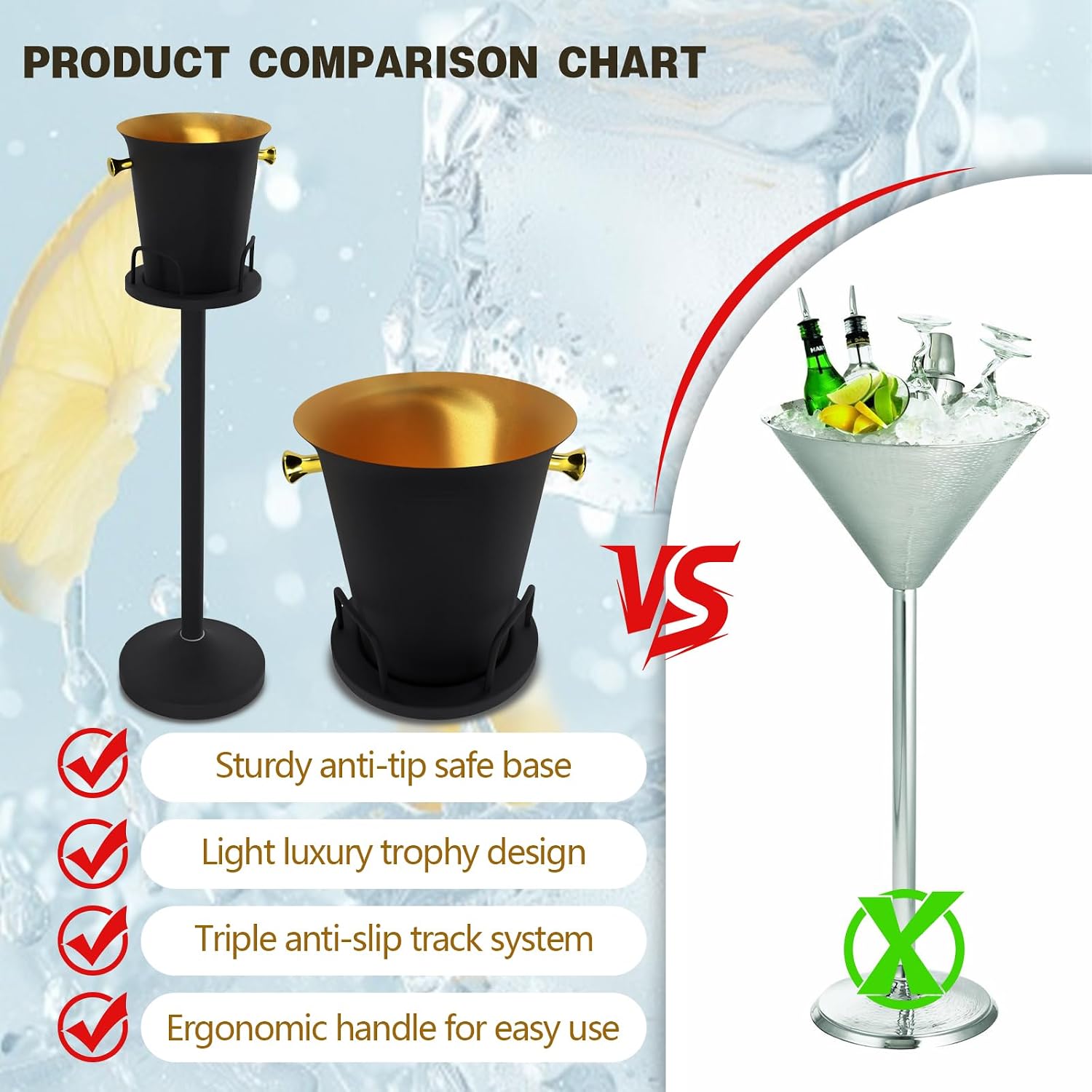 Champagne Bucket with Stand, Wine Bucket Stand with 5L Bucket, Stainless Steel Standing Ice Buckets for Bar, KTV, Hotel, Party, Gathering (Matte Black, 2 Packs)